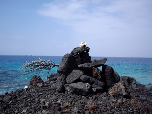Sculpture out of lava rock, branch, and shell. Kona, Hawaii