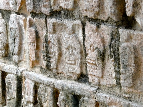 Skulls. Chichen Itza burial site. Mexico.